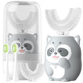 ELOTAME Kids Electric U-Shaped Toothbrush Gray Raccoon 59s Timer, Ages 8-15