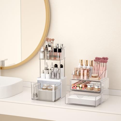 DOADW 3-Piece Clear Stackable Bathroom Counter Organizer Set for Vanity