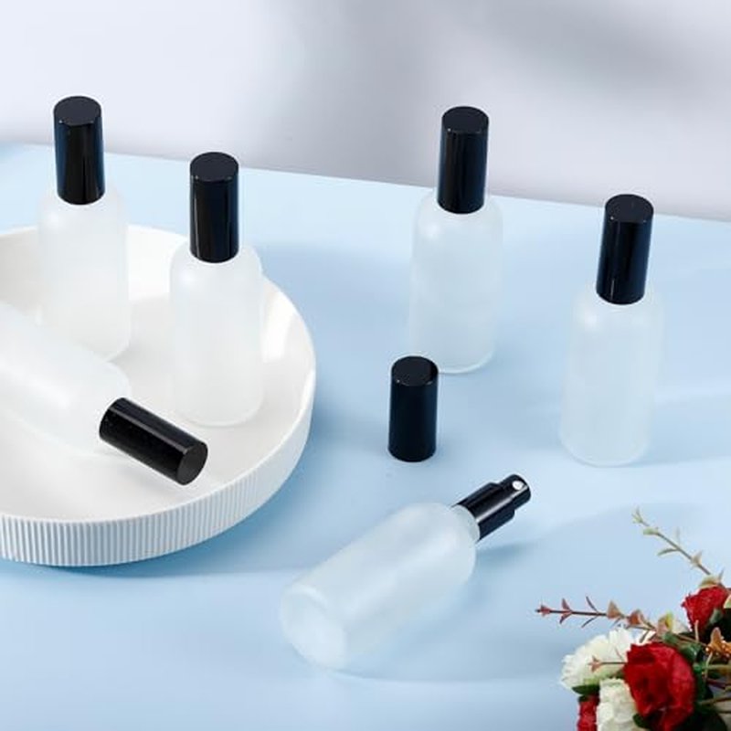 30 Pcs Glass Spray Bottle, 3.4 oz/100 ml Perfume Empty Bottles,Frosted Glass Spray Bottles, Clear Bottle with Black Fine Mist Sprayer,Refillable Container for Perfume Face Body Travel(Black)