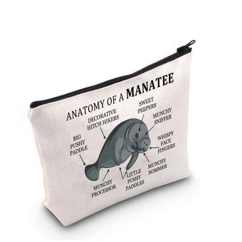 G2TUP Manatee Lover Gift Anatomy Of A Manatee Makeup Bag Manatee Fan Cosmetic Bag Manatee Mom Gift Sea Cow Lover Gift Zipper Travel Bag (Anatomy Of A Manatee White Bag)