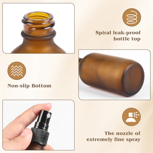 AF-2oz-12 Glass Spray Bottles - Amber Frosted Essential Oil & Travel Dispenser Set
