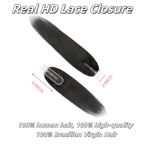 2x6 HD Lace Closure Straight Human Hair Real Transparent 8inch 100%