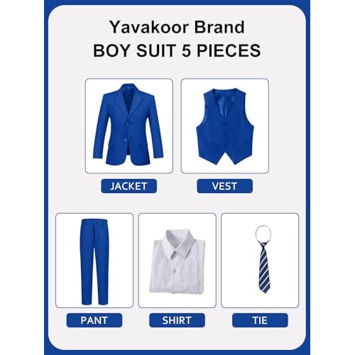 Boys Suits 5 Piece Slim Fit Suit for Kids Formal Ring Bearer Suits