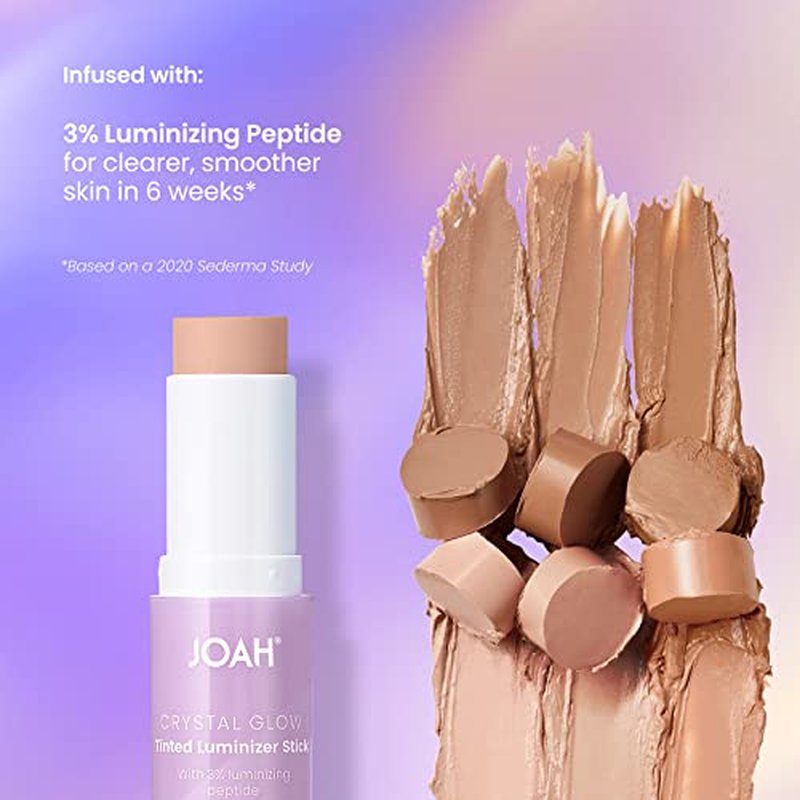 JOAH Crystal Glow Tinted Luminizer Stick, Multitasking Korean Makeup Highlighter and Bronzer Stick, Customizable Formula for a Natural Glow, Peptide Infused, Medium with Warm Undertones (Pack of 2)