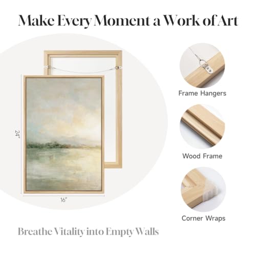 Sage Green Abstract Landscape Wall Art Set - 16x24 Inches, Framed Canvas, 2 Panels, Neutral Scenic Decor for Bedroom & Living Room - Variation: Green Neutral / 16" W x 24" H