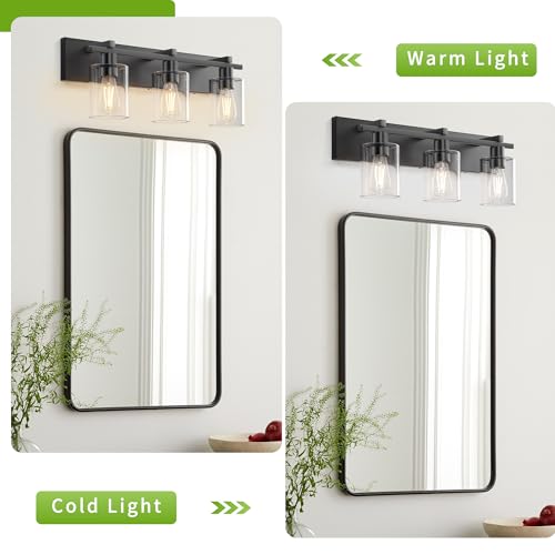 Espird Black & Clear 3-Light Modern Dimmable Bathroom Vanity Light, 21 Inch Wall Sconce