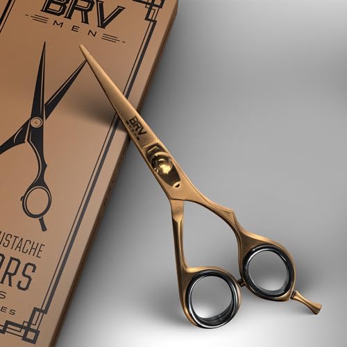 Right Handed Titanium Bronze Beard & Mustache Trimming Scissors - 5.5 Inches