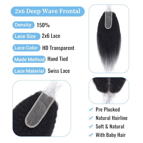 Kinky Straight 2x6 HD Lace Frontal Closure 12 Inch Brazilian Virgin Human Hair - Natural & Pre Plucked