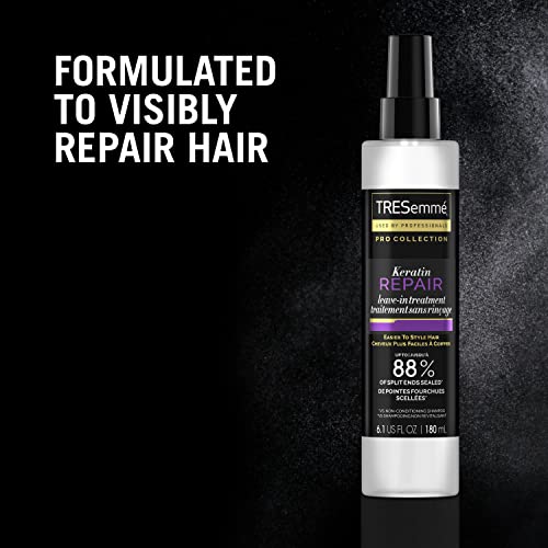 TRESemm? Hair Care Pro Collection Keratin Repair Leave in Conditioner Treatment, Visibly Seals Split Ends, Tames Flyaways for Healthy Looking Hair, 2 Pack - 6.1 Fl Oz Ea