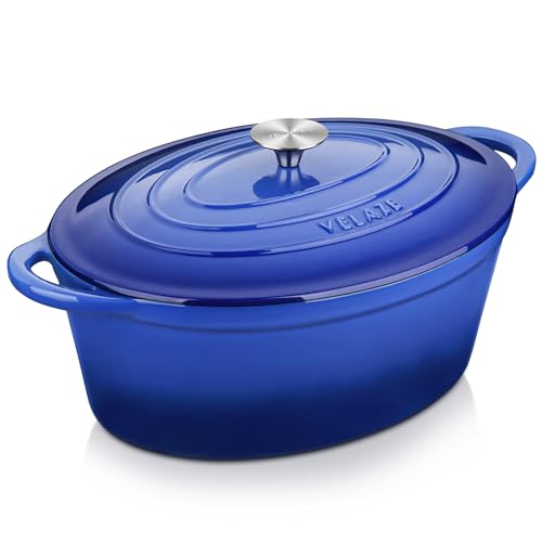 Velaze 7.5 Qt Blue Enamel Cast Iron Dutch Oven with Lid - Oval