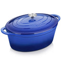 Velaze 7.5 Qt Blue Enamel Cast Iron Dutch Oven with Lid - Oval