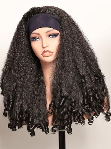 Afro Curly Headband Wig - 20 Inch Synthetic Kinky Curls for Black Women (Dark Brown Variation)