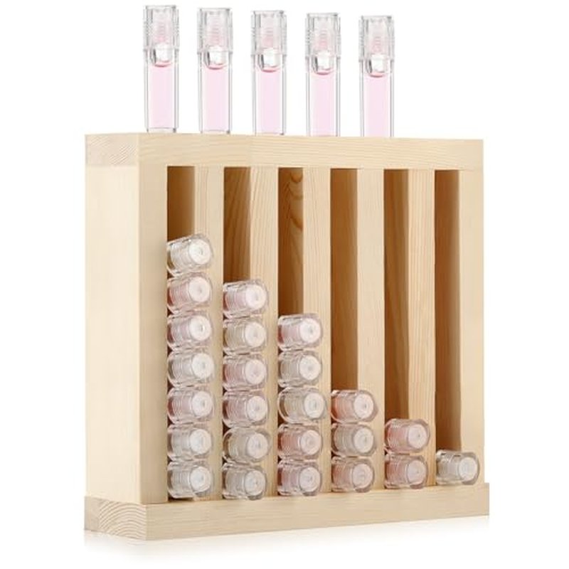 1 Pcs 6 Slot Wooden Lipsticks Holder 0.7 Inch Lip Balm Tube Holder Lip Gloss Organizer Display Wood Lipsticks Tube Tower Organizer for Market Craft Booth Room Display (Wood Color)
