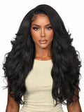 WIGNEE 26 Inch Black Curly V Part Wig with Flip Curls, Natural Yaki Texture