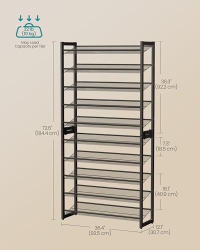 SONGMICS Ink Black 10-Tier Metal Shoe Rack Organizer Holds 40-50 Pairs