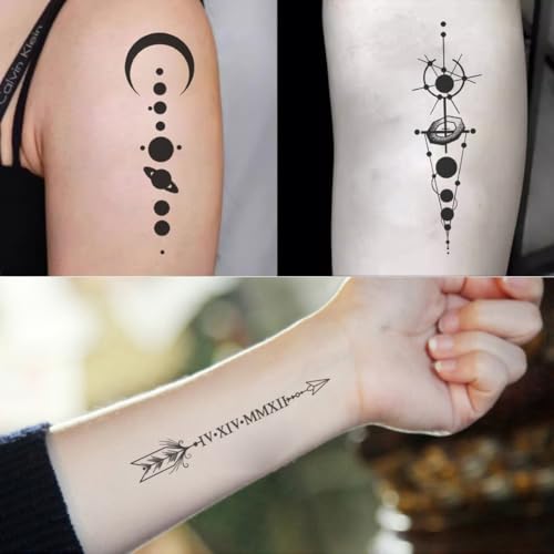 8 Sheets Arm Temporary Tattoos Arrow Heartbeat Moon Sun Square Triangle Totem Symbol