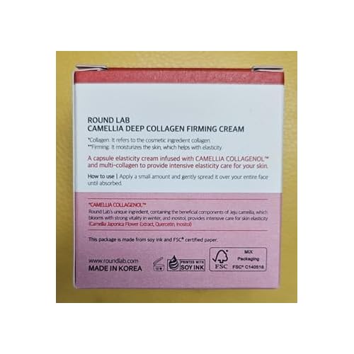 ROUND LAB Camellia Deep Collagen Firming Cream 1.69 Fl Oz, Elasticity-Enhancing Face Moisturizer with Multi-Collagen for Long-lasting Hydration, Smooth and Firm Skin, Pore Tightening, Korean Skincare