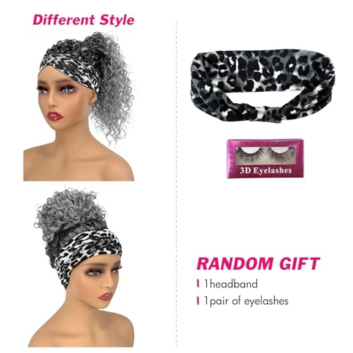 Deep Wave Headband Wig 20 Inch Gray Synthetic Curly Hair for Black Women - Glueless, Adjustable Cap
