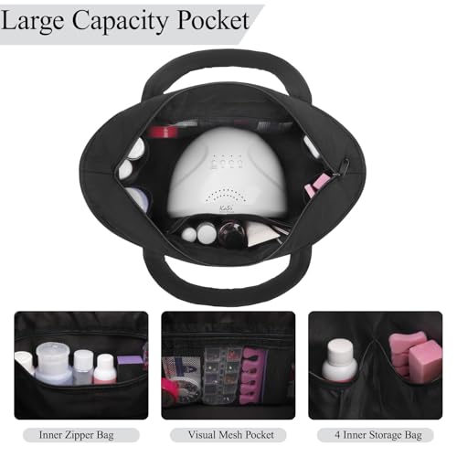 Nail Polish Organizer Holds 32 Bottles Nail Polish & Nail Lamp, Nail Organizers and Storage for Nail Stuff, Double Layer Nail Bag Organizer Case with Portable Handle for Travel