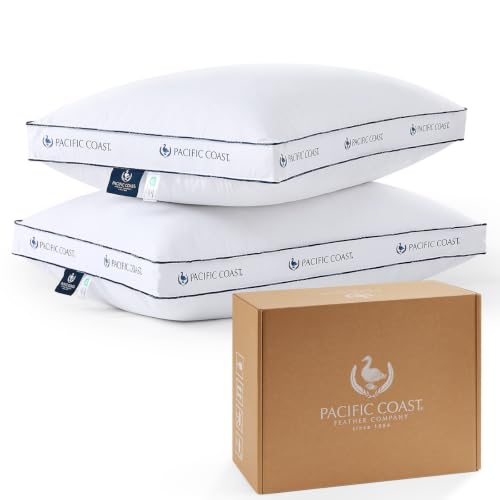 Pacific Coast Goose Feather and Down Firm Bed Pillows Set of 2 - Standard Size with Gusset, Supportive for Side & Back Sleepers