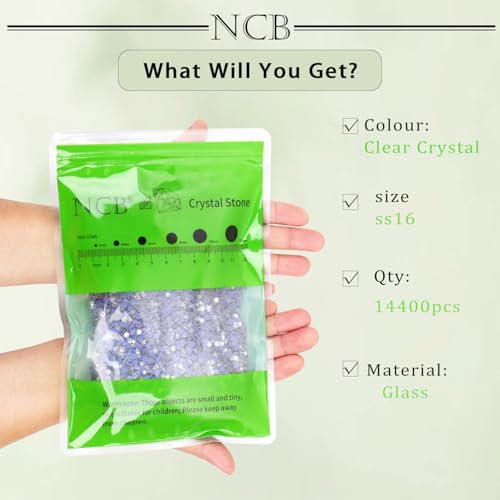 NCB 14400 pcs Clear Crystal Hotfix Rhinestones SS16 for Clothes & Crafts, Iron-On Flatback Gems