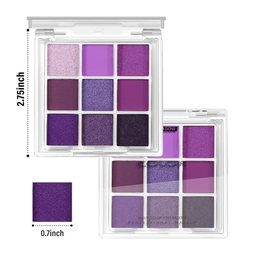 9 Colors Eyeshadow Palette, Purple Eye Shadow Makeup Powder, Creamy, Shimmer Matte Shades, Travel Eyeshadow for Women
