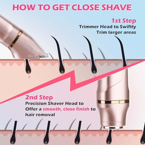 Bikini Trimmer for Women 2-in-1 Electric Razors for Women with Body & Facial Heads, Rechargeable Bikini Shaver for Smooth Pubic & Body Grooming, Waterproof, Portable & Travel-Friendly Gift