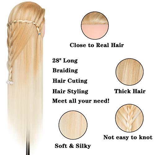 Golden Mannequin Head for Hair Styling Training 28 Inch Synthetic Hair with DIY Braiding Set