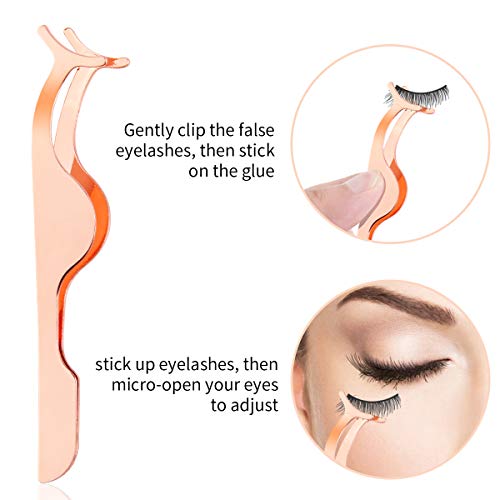 Arroyner 3Pcs Eyelashes Tool Fake Lash Applicator Lash Tools Fake Eyelashes Scissors (Rose Golden)