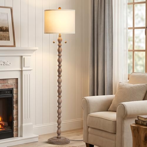 Luvkczc Farmhouse Floor Lamp Dark Brown with Dual Heads & LED Bulb