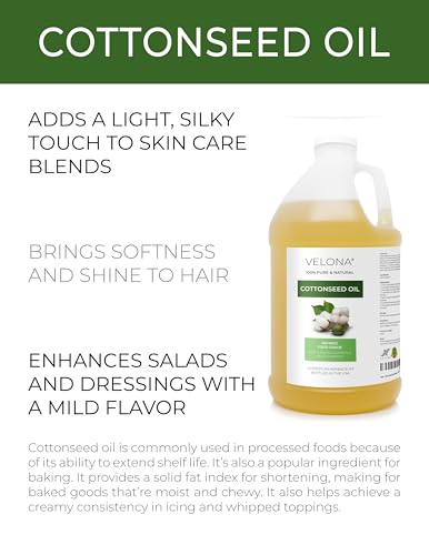 Velona Cotton Seed Oil - 1 Gallon (128 Fl Oz) Cold Pressed Refined Food & Cosmetic Grade - Variation of 128 Ounce Pack