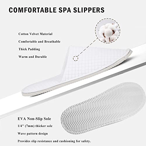 Disposable Hotel Slippers 10 Pairs White for Spa, Wedding, Travel, Women 6-11 Men 6-10, Non-Slip, Washable, Bulk Guest Shoes - Variation of 6-11 Women/6-10 Men