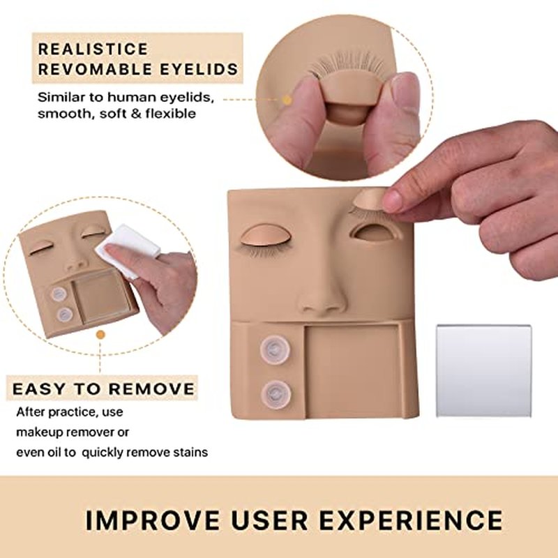3-in-1 Lash Mannequin Head, Upgraded Eyelash Mannequin Head with Glue Rings Eyelash Extension Tray, Eye Lash Extension Starters Kit for Practicing