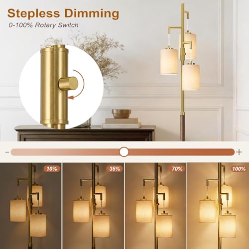 Wood Chestnut Dimmable Floor Lamp 70 Inch Tall Living Room Standing Light