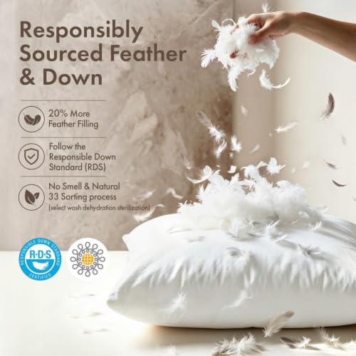 MIULEE 30x30 Inch Feather Down Pillow Inserts Set of 2 - Soft & Fluffy Support