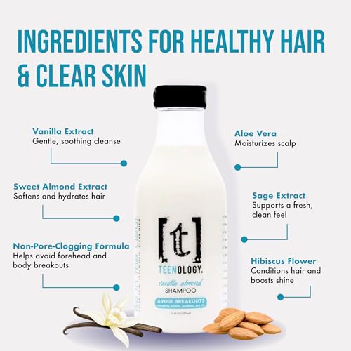Teenology Vanilla Almond Teen Shampoo - Sulfate & Paraben Free for Acne-Free Skin