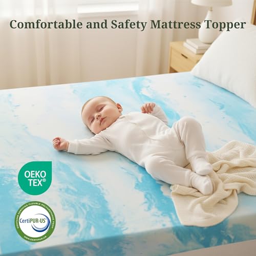 Blue King Mattress Topper 4 Inch Gel Memory Foam Ventilated Bed Pad