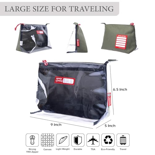 Rough Enough Clear TSA Approved Toiletry Bag Makeup Cosmetic Travel Bag Dopp Kit Men Shaving Kit Bag for Traveling Canvas Army Green