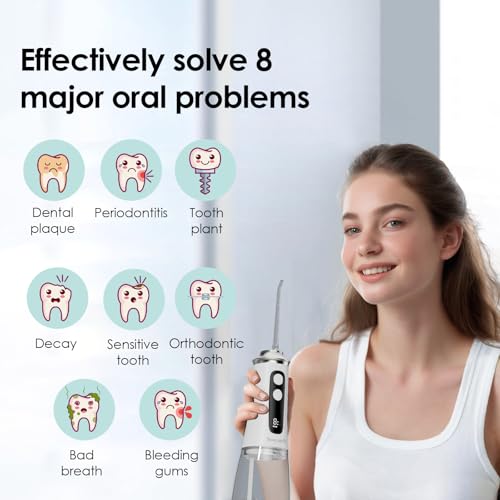 Water Flosser 300ml with 9+9 Modes & 4 Tips - White (D0051) - Cordless & Waterproof