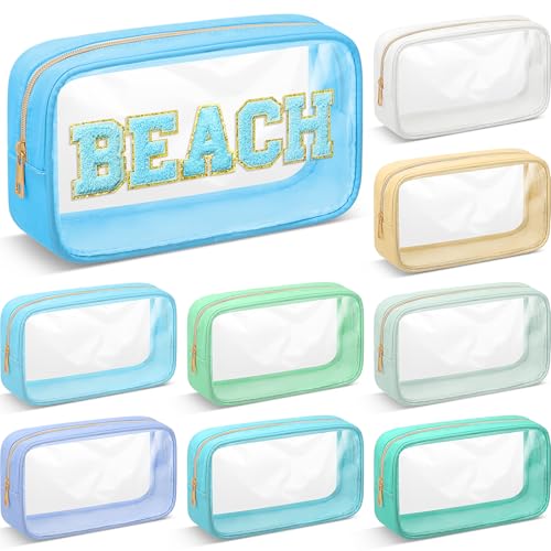 Large Clear Makeup Bag with Frame - Blue Green 9.5x5.1x2.8 Inch DIY Cosmetic Organizer