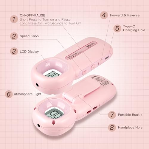 Madenia Pink Rechargeable Electric Nail Drill with LCD Screen - Professional Manicure Tool
