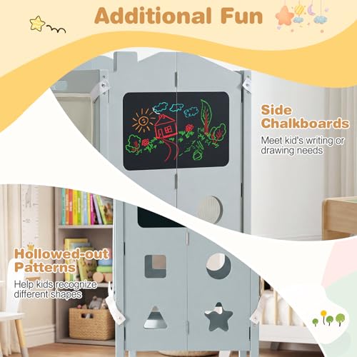 Costzon Folding 4-in-1 Toddler Step Stool with Chalkboards - Gray