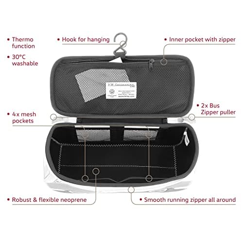 BRISA VW Collection - Volkswagen Neoprene Universal Makeup Cosmetics Toiletry Travel Pharmacy Bag in T1 Bus Design (Police/Green) (Large (11.8 x 5.5 x 4.7 inches))