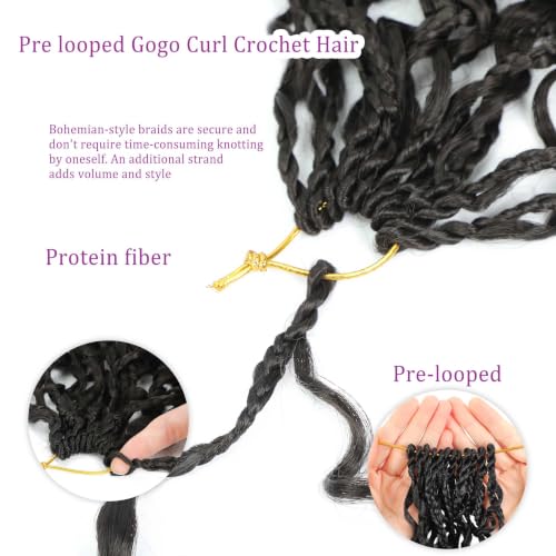 KEPBEAY Pre Looped GoGo Curl Crochet Hair 12 Inch 9 Packs - Model 4# Natural Curly Braiding Extensions