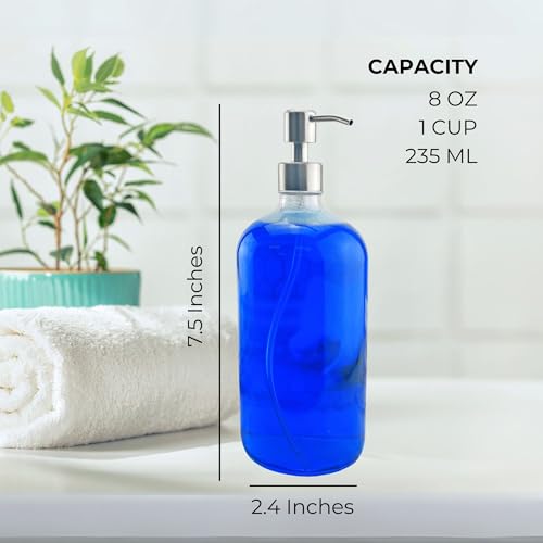 Clear Glass Lotion Pump Dispenser 8oz - 4 Pack | BPA-Free Pump Topper, Suitable for Soap & Lotion