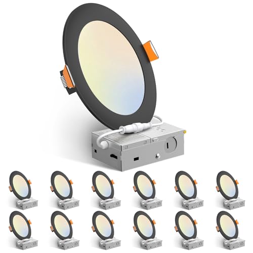 Amico Black 6 Inch LED Recessed Downlight - Canless Wafer Ceiling Light with 5 CCT