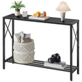 Black Narrow Console Table 41.8-inch with 2 Shelves Entryway Sofa Table