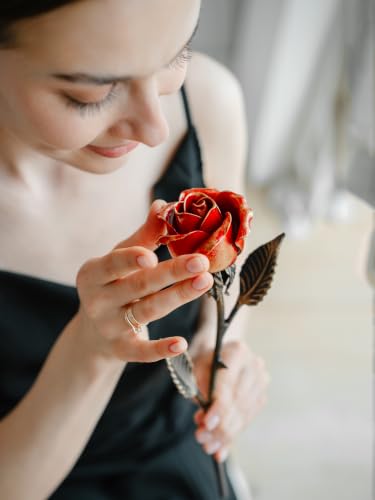 Red Hand Forged Wrought Iron Rose Gift for 6th Wedding Anniversary - Romantic Metal Decoration - Variation of THIS listing
