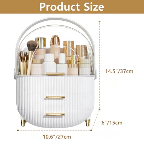 Makeup Organizer Skincare Organizers - Cosmetic Display Cases with Transparent Cover, SkinCare Organizers for Bathroom Countertop, Bedroom Vanity Desk, Lipstick Organizer, White