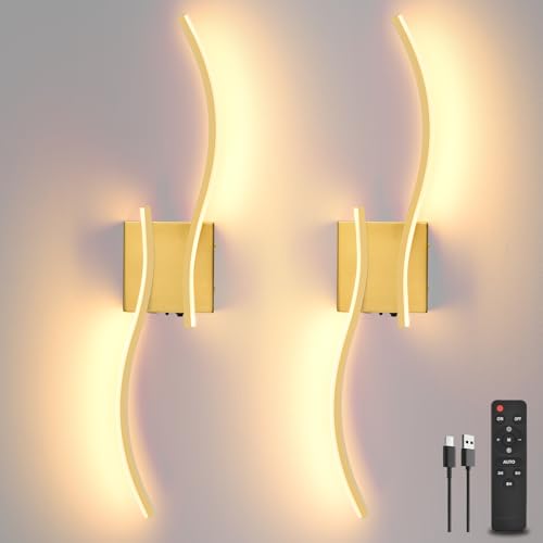 Battery Operated Wall Sconces Set of 2 - Gold, 26.8 Inch, 8000mAh, Dimmable